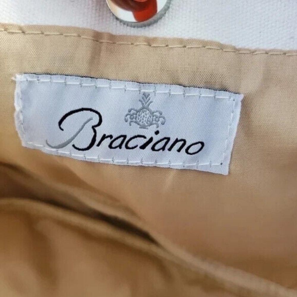 Braciano Woven Straw Beach Bag Double Wood Handles Fabric Lined Snap Closure - Picture 8 of 12